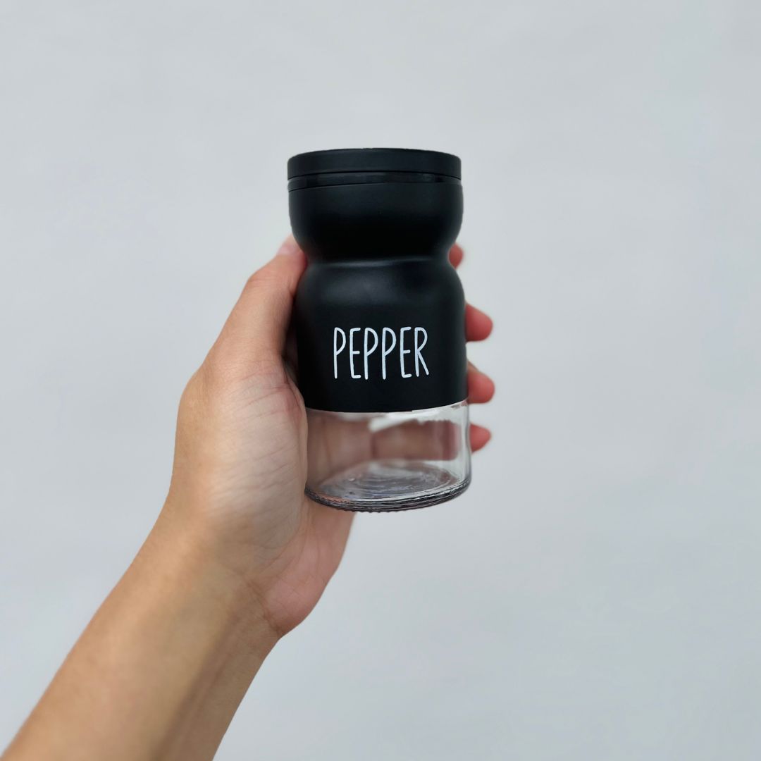 Pimenteiro de Vidro Com Tampa de Metal Preto 120ml - 10cm