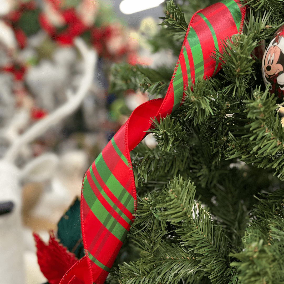 Fita Natalina Aramada Xadrez Vermelho e Verde 6,3cm x 9,14m