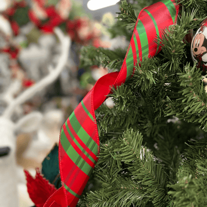 Fita Natalina Aramada Xadrez Vermelho e Verde 6,3cm x 9,14m