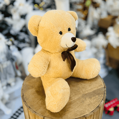 Urso de Pelucia Claro Com Lacinho Marrom 40cm