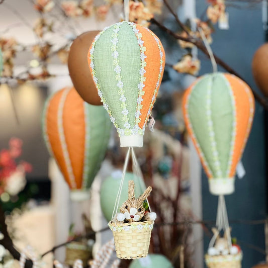 Balão Com Coelhinho no Cesto - 46x16x16cm Laranja e Verde