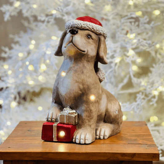 Cachorro Sentado com Presente e LED – 31cm