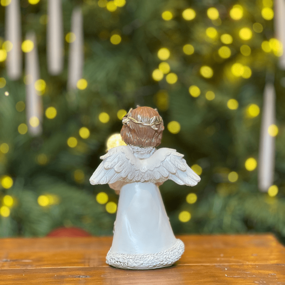 Anjo Natalino Branco de Resina Com Led 17,5x12x7cm