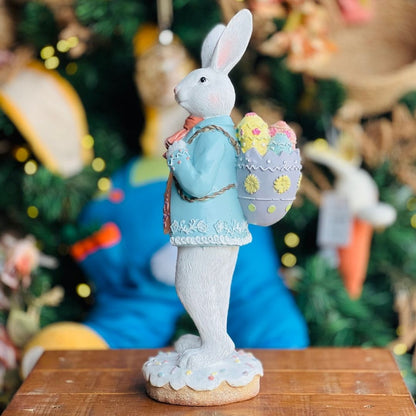 Coelho Decorativo Em Pé Com Bolsa de Ovos - 35cm Resina