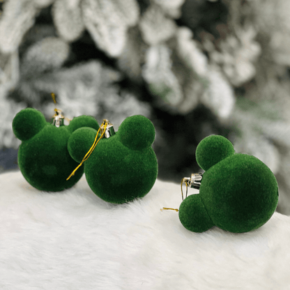 Jogo 6 Bolas Natalinas Mickey Verde Veludo 6cm