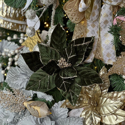 Poinsetia Verde Aveludado Com Borda Champanhe – 64cm