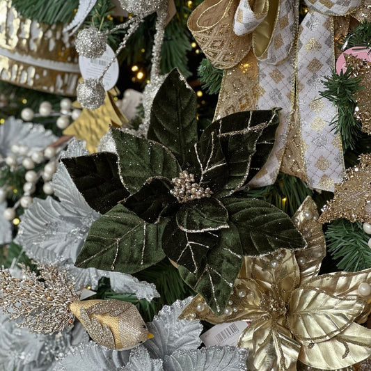 Poinsetia Verde Aveludado Com Borda Champanhe – 64cm