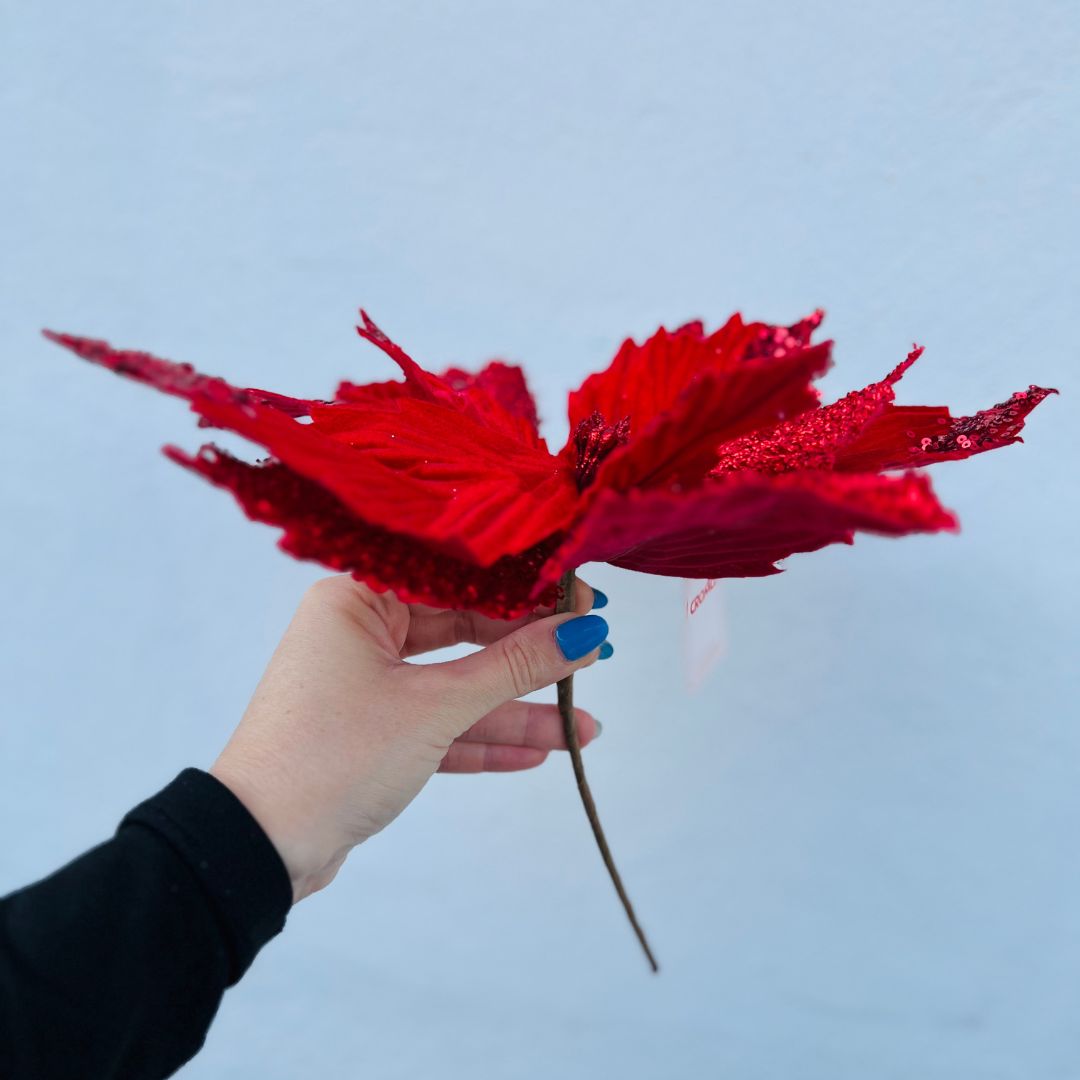 Flor Poinsettia com Glitter – 20cm