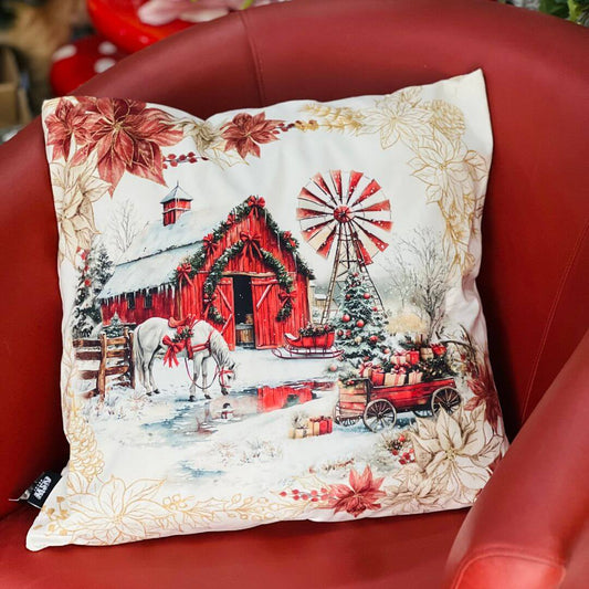 Capa de Almofada Luxor Natal Celeiro – 50x50cm