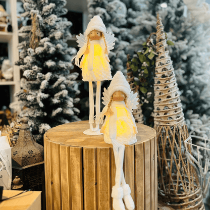 Fada Natalina Sentada Branca Com Led 53cm