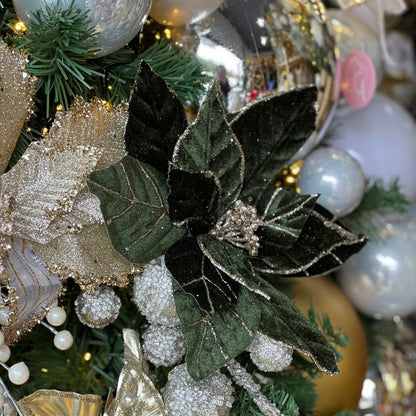 Poinsetia Verde Aveludado Com Borda Champanhe – 64cm