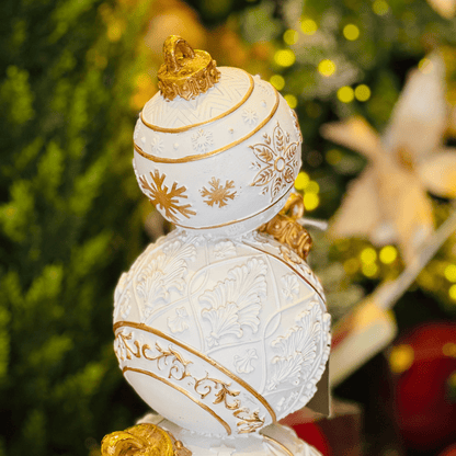 Torre de Bolas Branco e Dourado de Resina 40cm