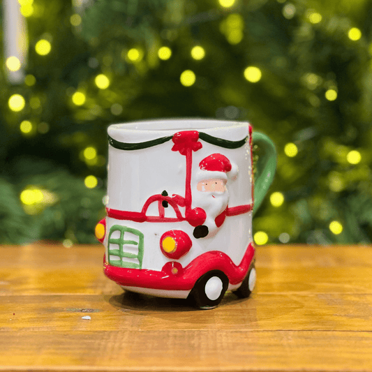 Caneca Natalina Carro do Noel de Cerâmica 13cm