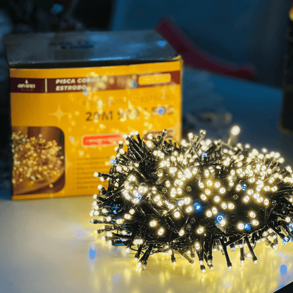 Pisca Estrobo Fio Verde 20m 900 Leds Branco Quente - Bivolt