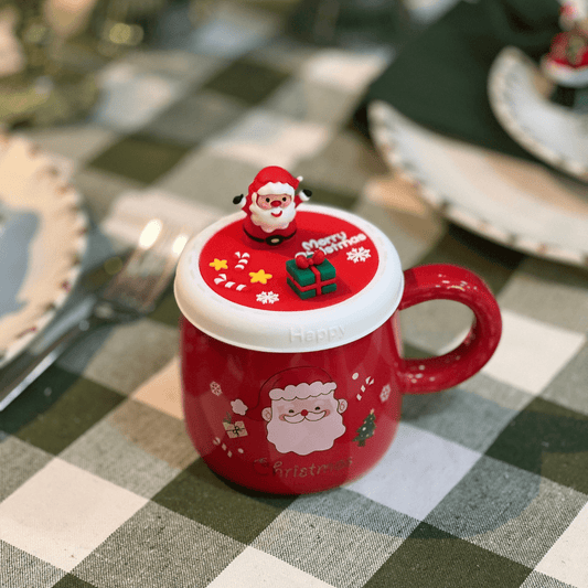 Caneca Papai Noel Com Tampa Vermelha 400ml 12cm