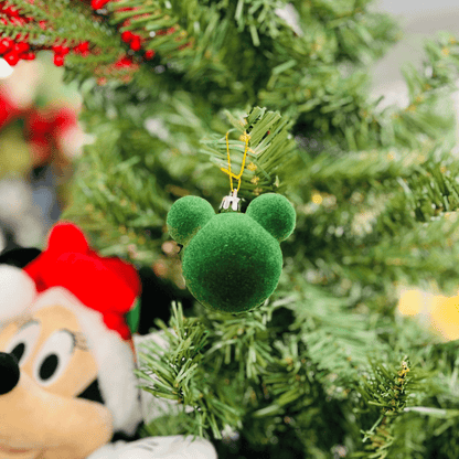 Jogo 6 Bolas Natalinas Mickey Verde Veludo 6cm