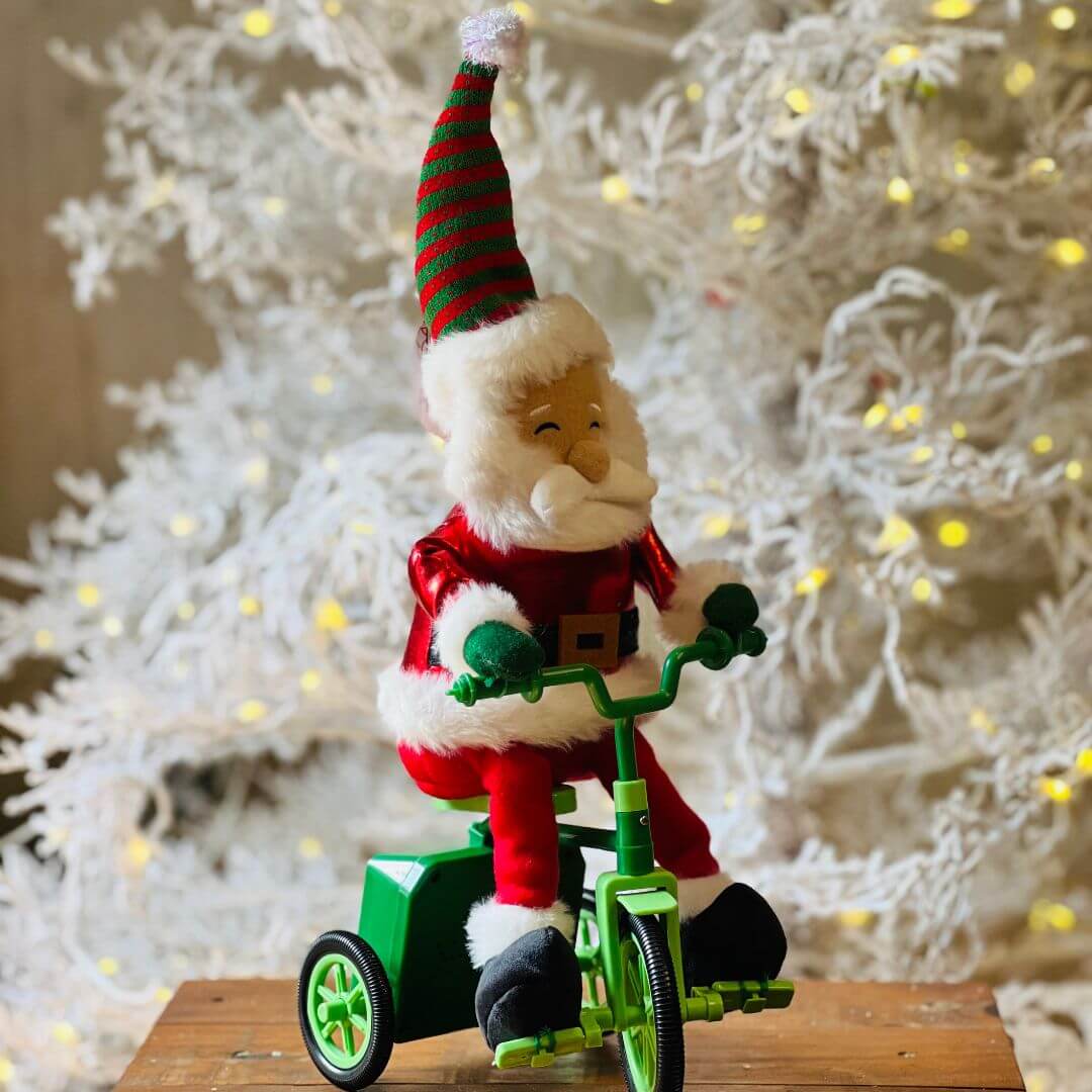 Noel na Bicicleta Movimento/som 40cm Vermelho Verde