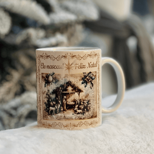 Caneca Natalina Presepio de Porcelana 300ml