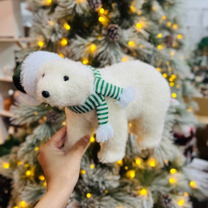 Urso Polar Natalino Bege e Verde 20x30cm