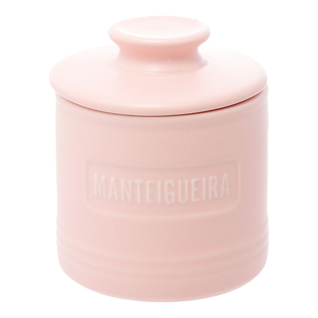 Manteigueira Francesa de Cerâmica Com Tampa Rosa Matte - 8cmx8cmx9cm