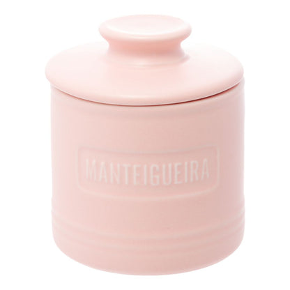 Manteigueira Francesa de Cerâmica Com Tampa Rosa Matte - 8cmx8cmx9cm