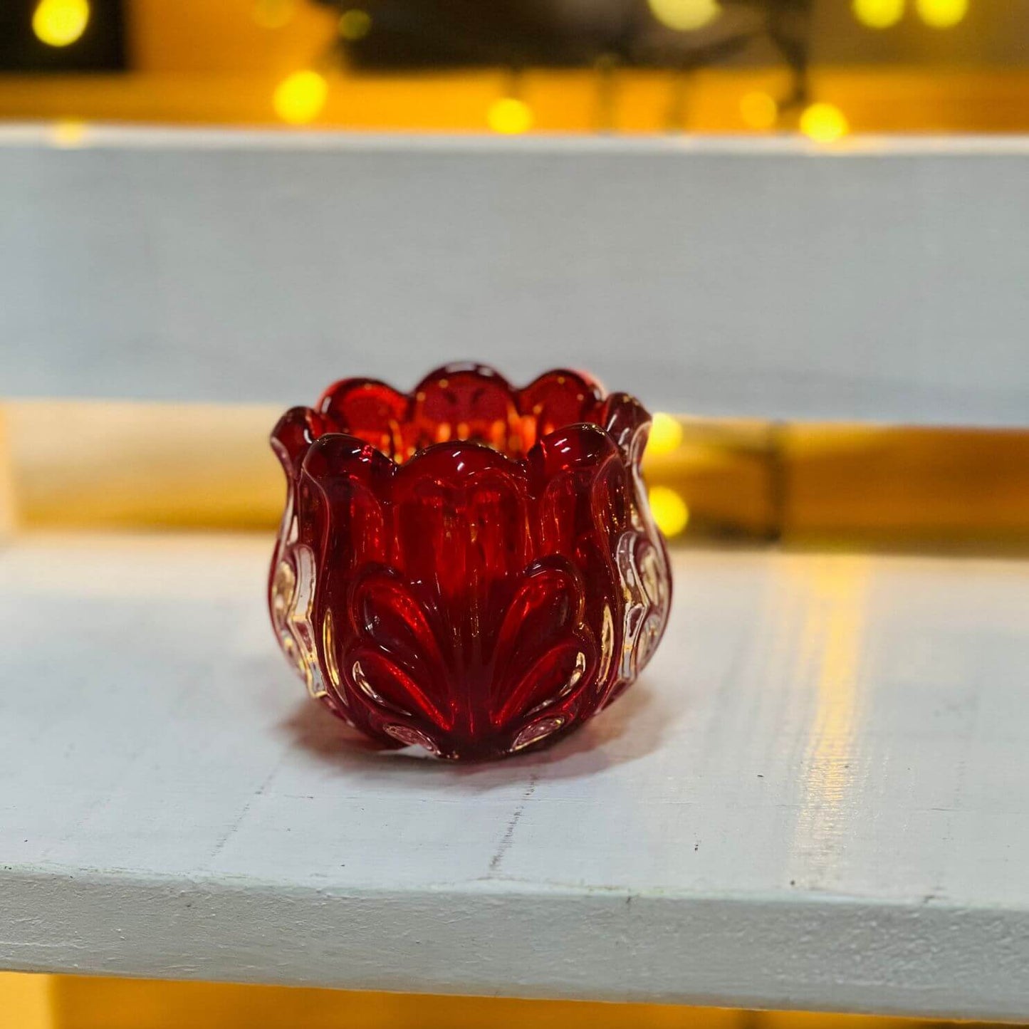 Porta-Velas Lotus Vermelho Translúcido | 7cm
