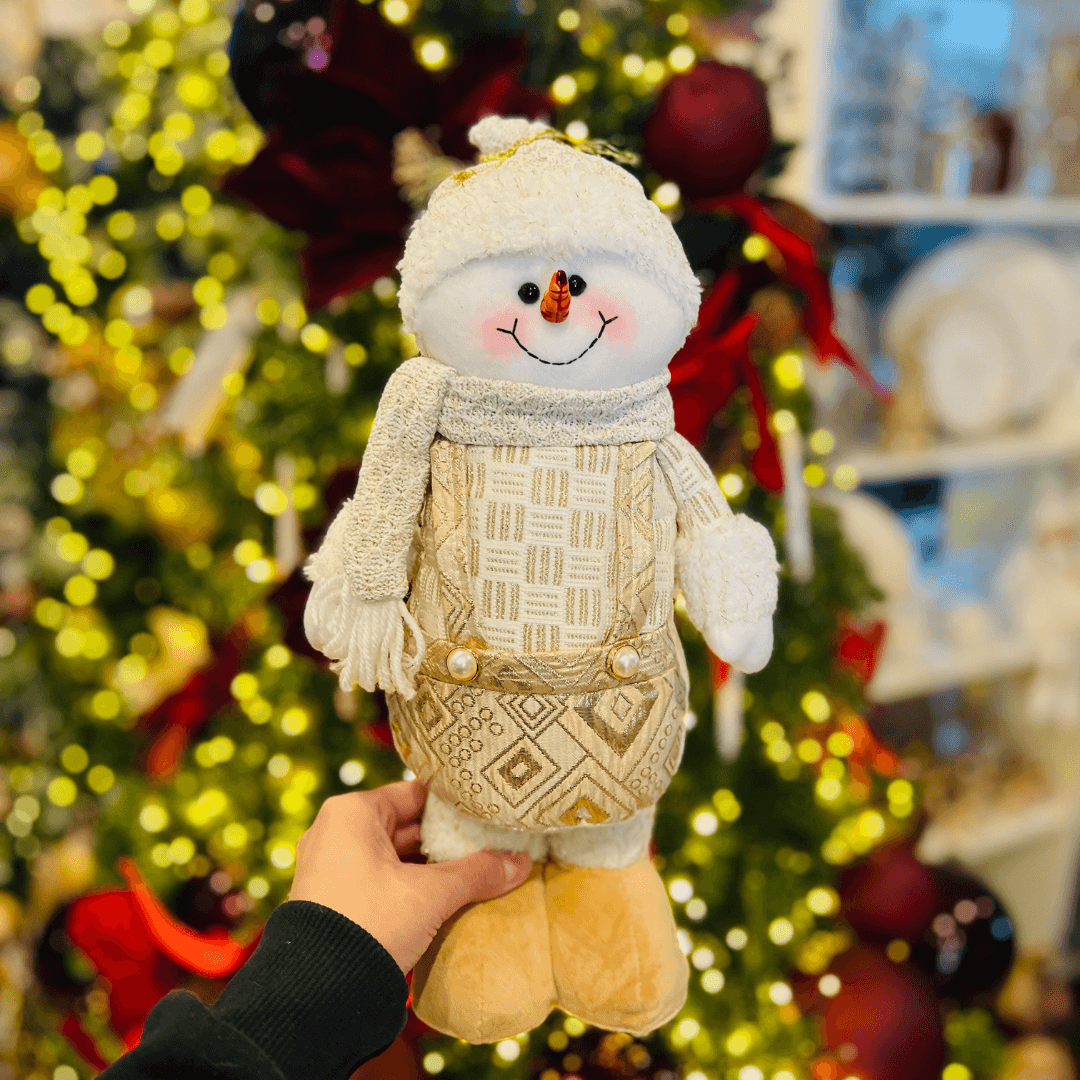Boneco de Neve Natalino Em Pé Champanhe 39cm