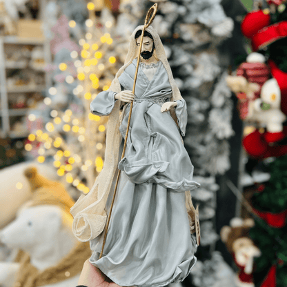 Presépio Natalino Plus Grande Azul e Bege de Resina 40cm 6 Peças