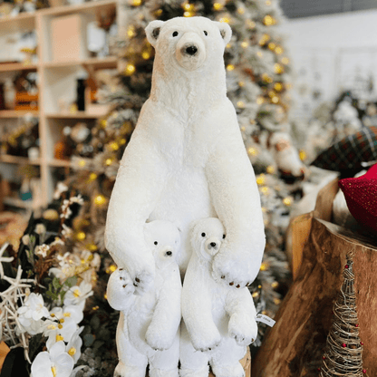 Urso Polar Natalino Mãe e Filhotes Com Glitter 100x50cm