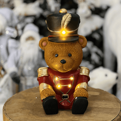 Urso Soldadinho Natalino de Cerâmica Com Led 39cm
