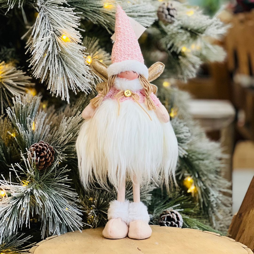 Fadinha de Natal Rosa Com Branco - 47cm