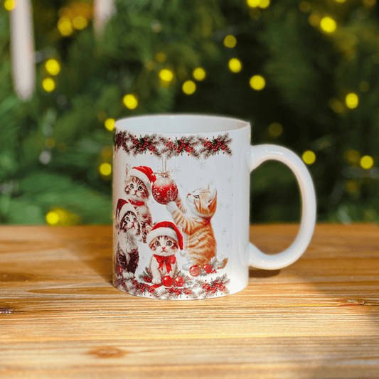 Caneca Gatinhos Natalinos de Porcelana 300ml