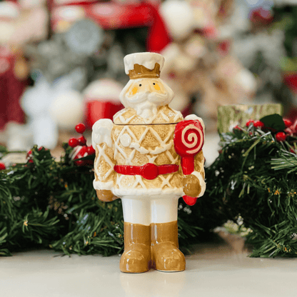 Pote Natalino Em Formato de Quebra Nozes Gingerbread de Cerâmica 22cm