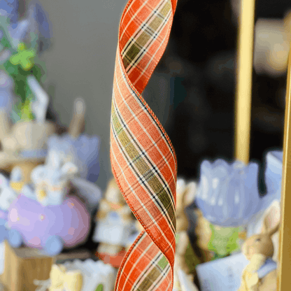 Fita Aramada Decorativa Xadrez Laranja 6,3cm x 9,14m