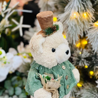 Urso de Natal Em Pe de Sisal Verde e Bege 47X23cm