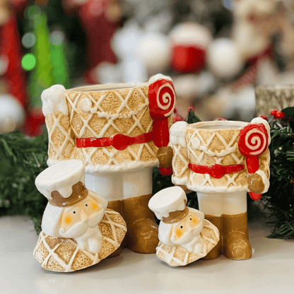 Pote Natalino Em Formato de Quebra Nozes Gingerbread de Cerâmica 29cm