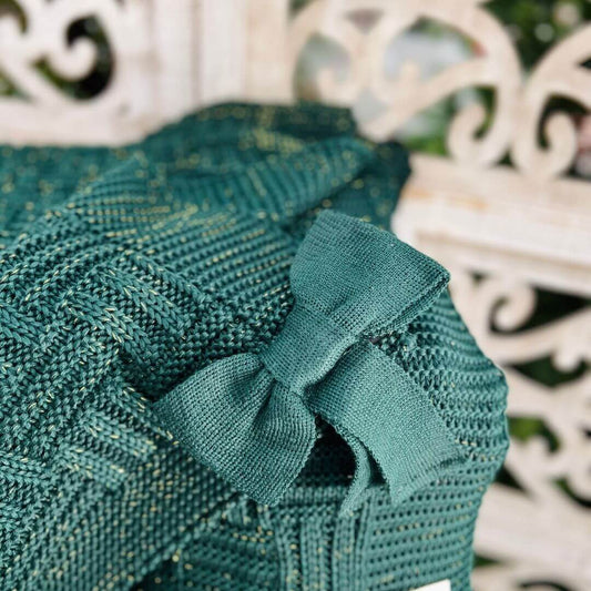 Manta Tricô Tresse com Laços Verde com Lurex – 0,90 x 1,80m