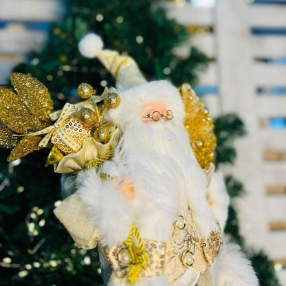 Papai Noel de Natal em Pé Champanhe e Dourado – 30cm