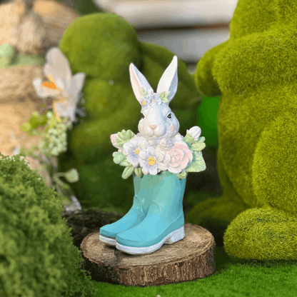 Coelho na Botinha Azul de Resina 15cm