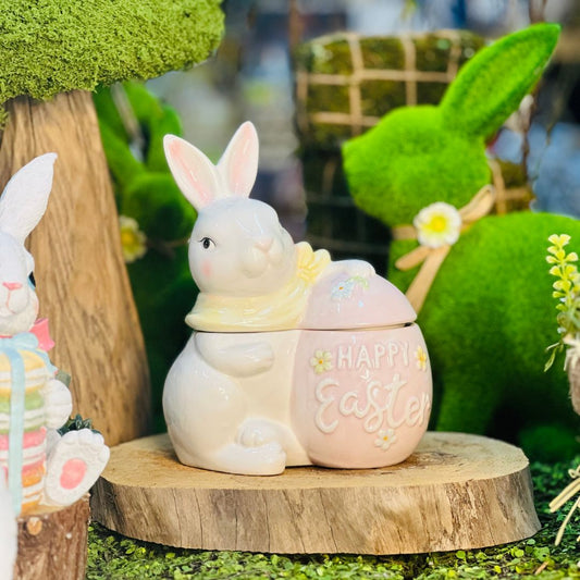 Enfeite Decorativo Coelho Ovo Happy Easter Com Tampa - 18x11x22cm