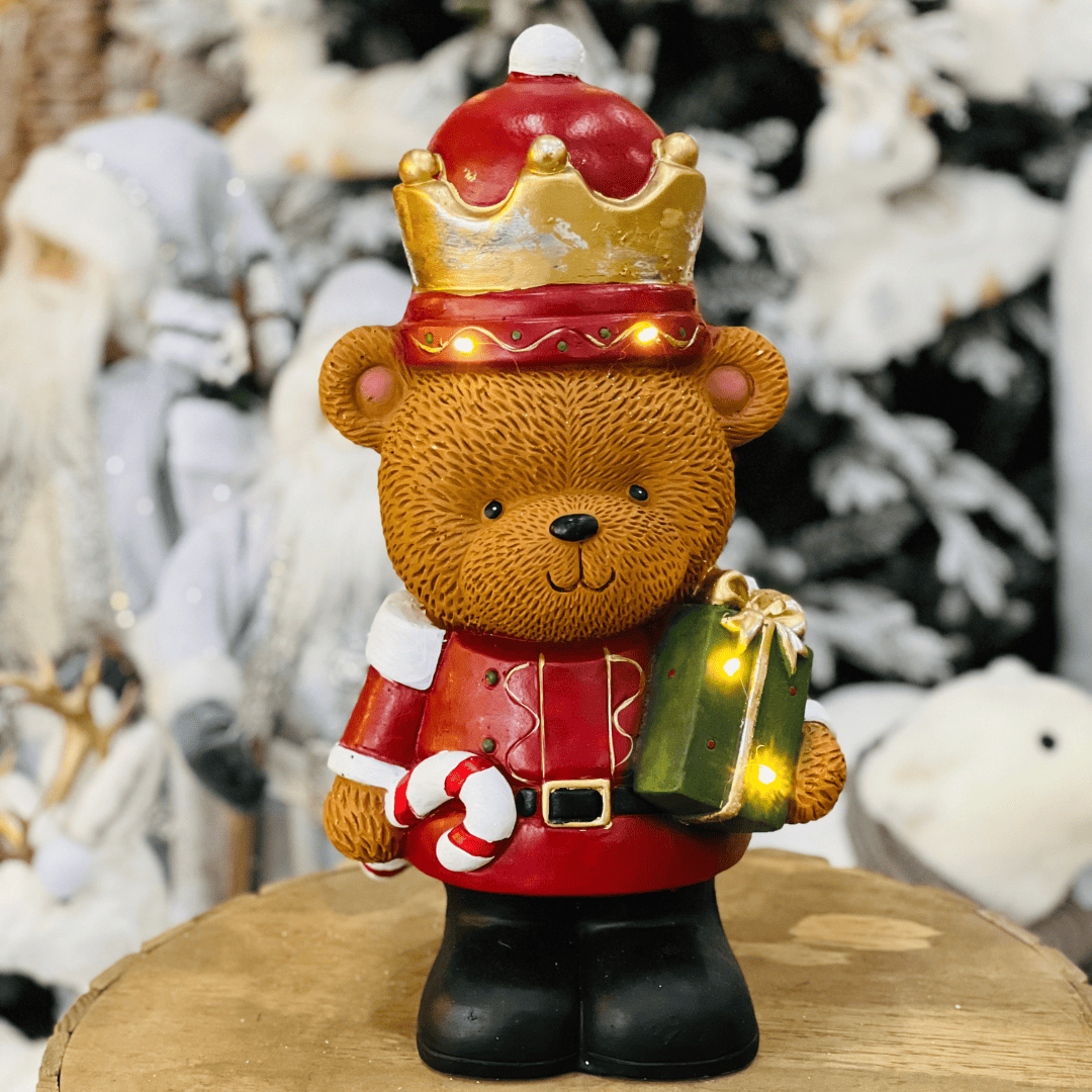 Urso Natalino Em Pé de Cerâmica Com Led 45cm