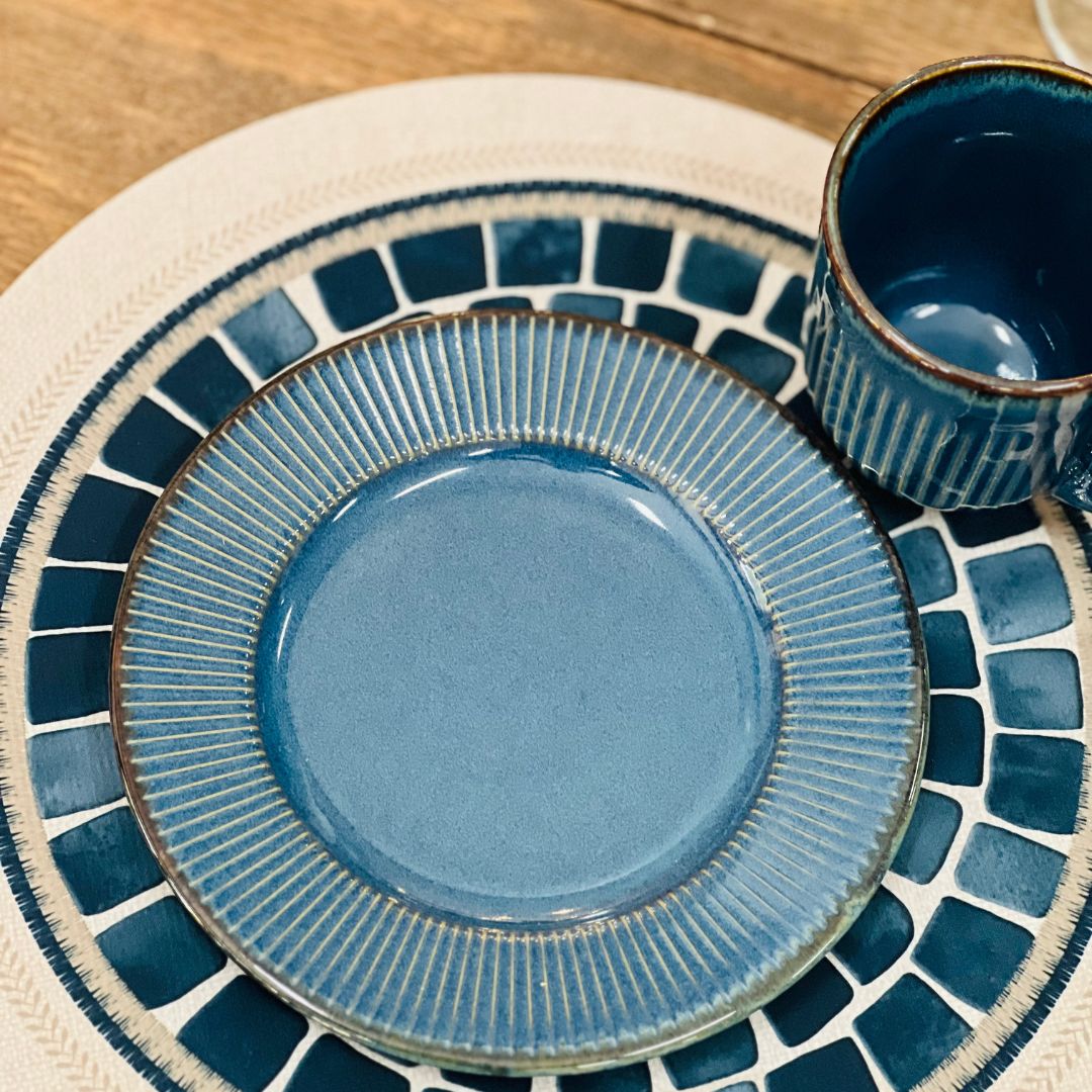 PRATO PARA SOBREMESA DE CERAMICA LINEAR AZUL 20CM