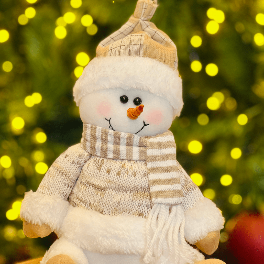 Boneco de Neve Natalino Bege de Pelúcia 31cm