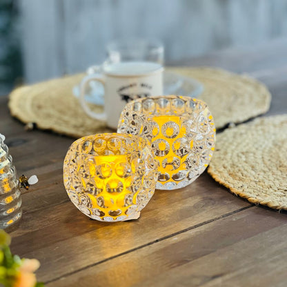 Porta Vela de Cristal Bolhas - 9,5x7,5cm