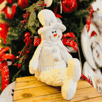 Boneco de Neve Sentado Branco e Prata de Pelúcia 60x23cm