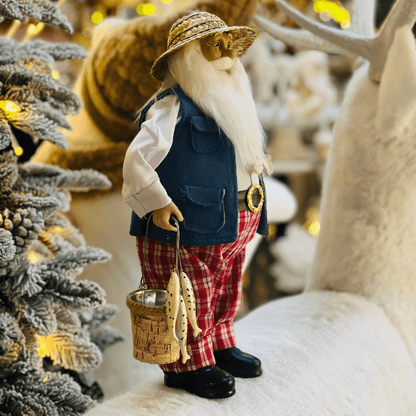 Papai Noel Pescador Vermelho e Azul 40cm