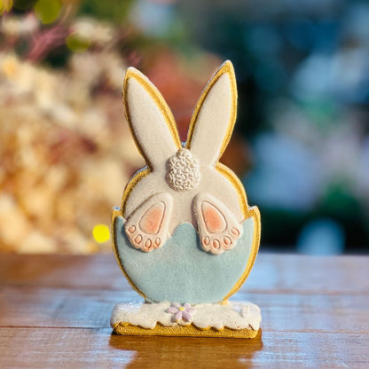 Enfeite Decorativo Coelho - 15cm Azul e Branco