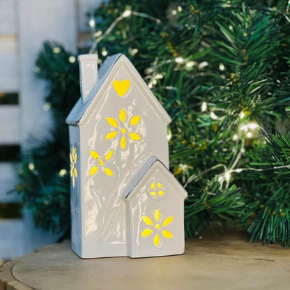 Natal Casinha  Branca Decorativa C/led - 14,3x7,8x6,8cm