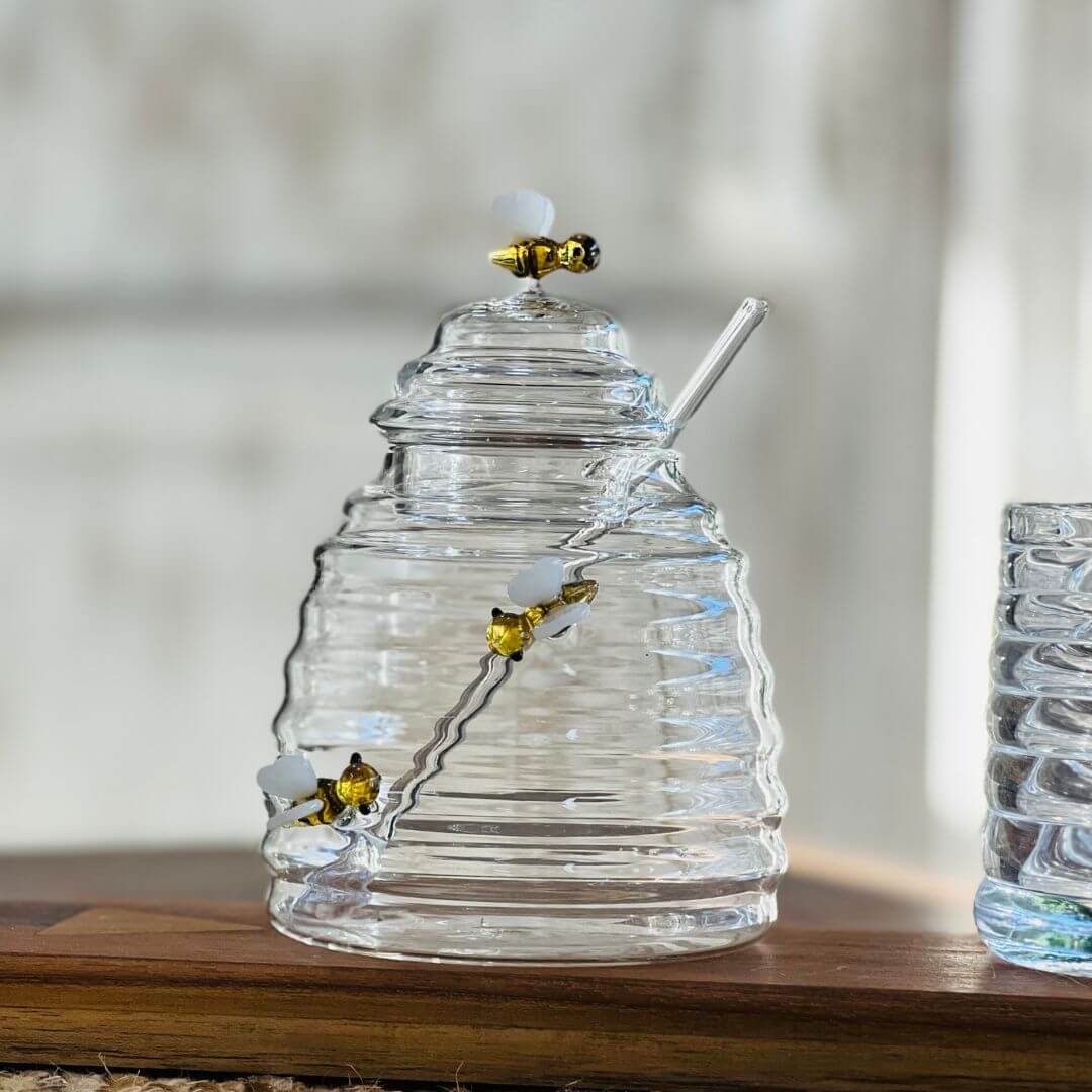 Açucareiro de Vidro Com Colher e Tampa Lovely Bee - 470ml
