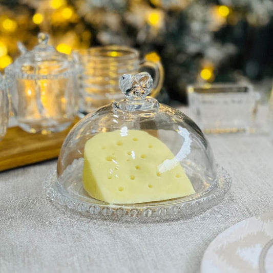 Queijeira de Cristal Com Tampa de Coração - 19,5x13cm